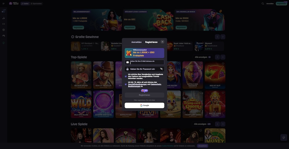 NeedforSlots Registrierung