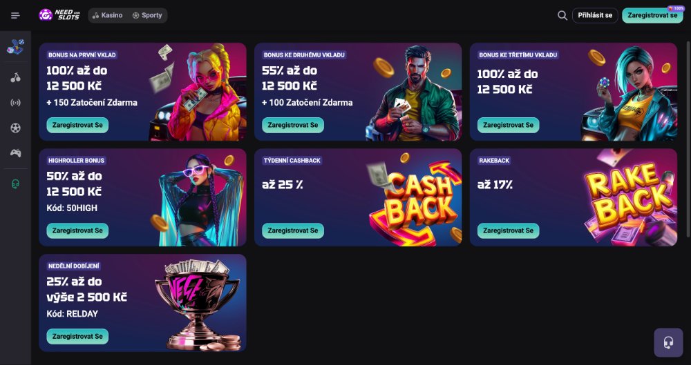 Náhled bonusů a promoakcí v online casinu NeedforSlots