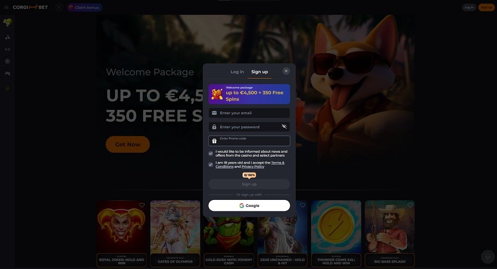 Preview of the registration form with promo code field