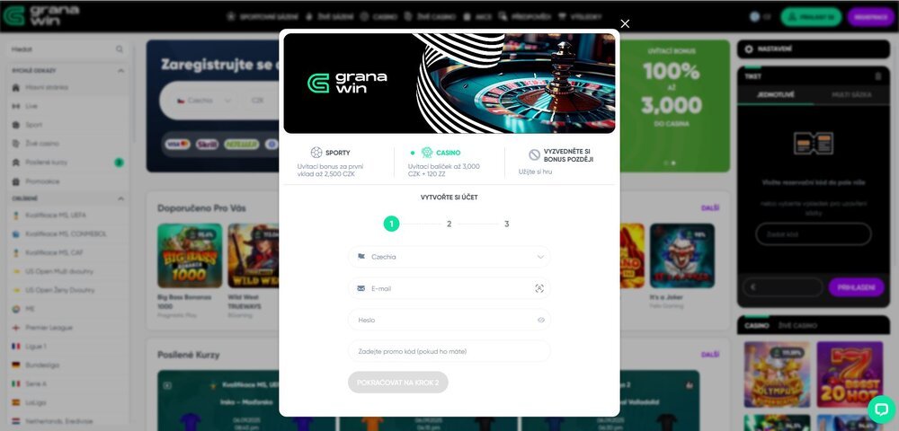 granawin registrační formulář