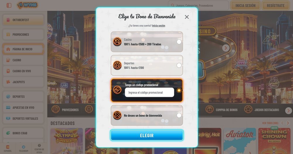 Wyns código promocional