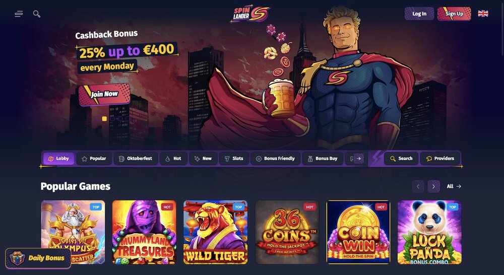 Spinlander casino homepage