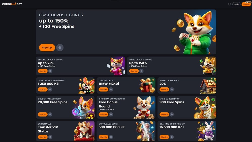Preview of bonuses and promotions at the online casino Corgibet