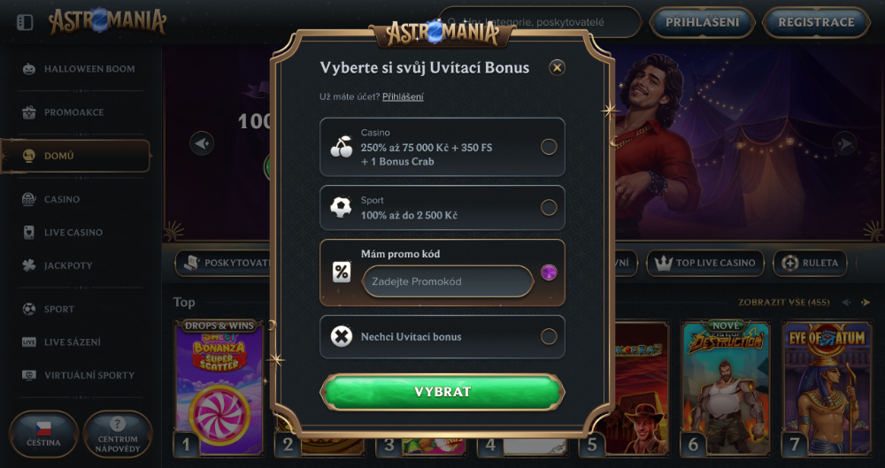 Promo code at the AstroMania casino