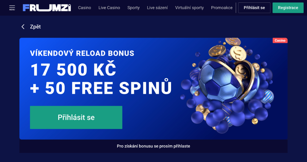 Frumzi casino víkendový reload bonus
