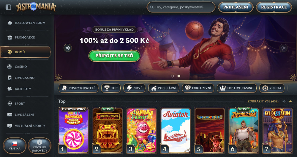 AstroMania casino home screen