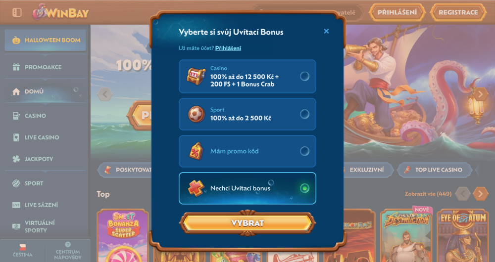 Registrace v casinu WinBay