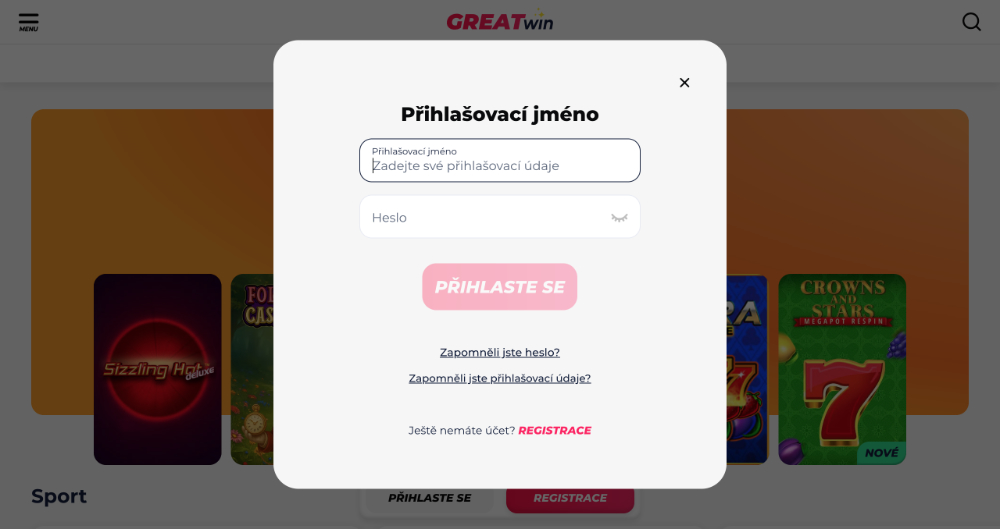 GreatWin login, návod na přihlášení