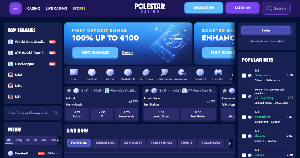 Sázková kancelář PoleStar Casino úvodní