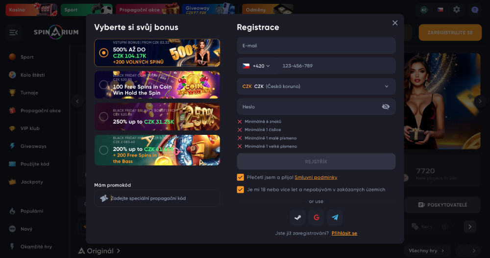 Spinarium promo code úvodní