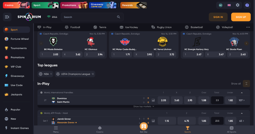 Sázková kancelář Spinarium úvodní