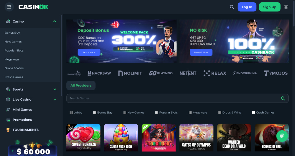 CasinOK úvodní obrazovka