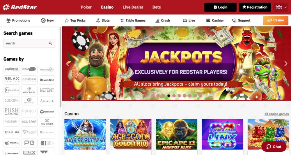 RedStar casino úvodní obrazovka